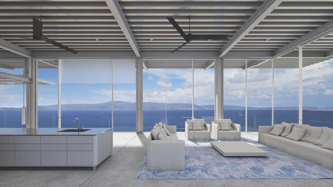 View from the living room towards the Ionian Sea. Cecropia House, Cecropia, Greece