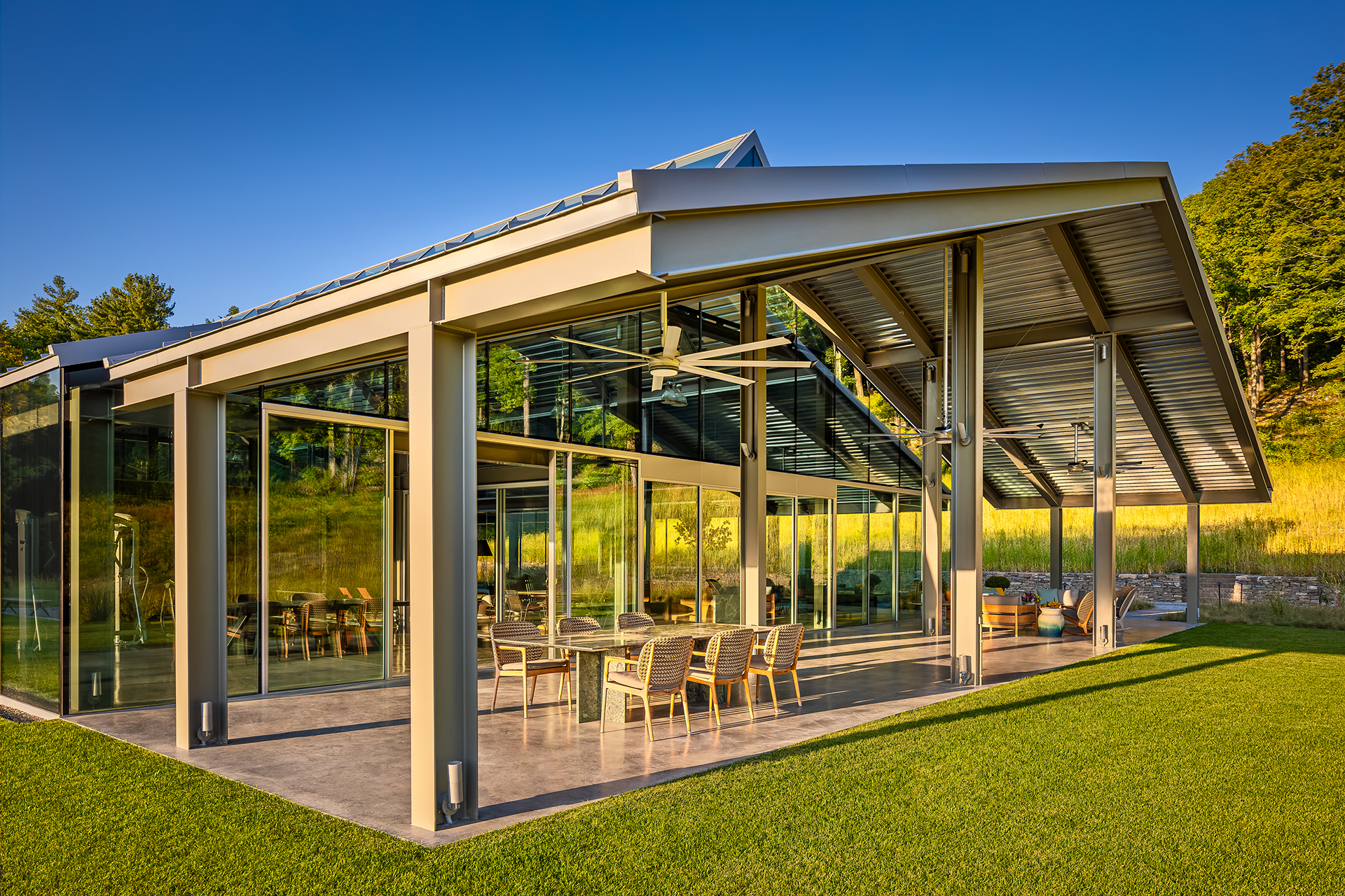 Covered porch at the south end of the pavilion. Residential Recreation Pavilion, NY